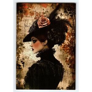 Vintage Style Halloween Woman Portrait Lithograph Postcard 5.5x4"